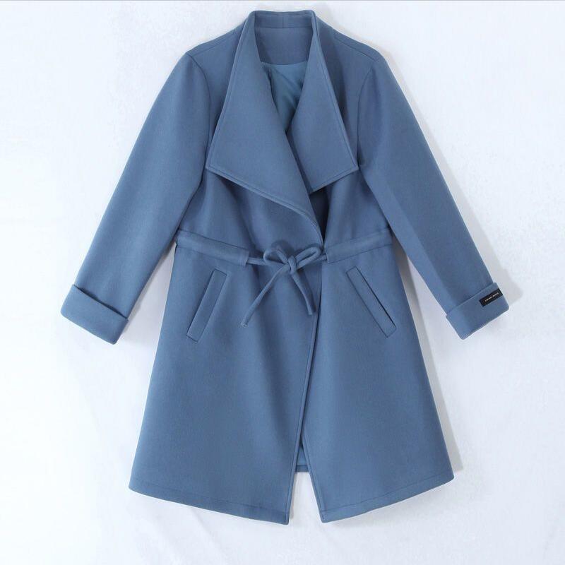 Feminine All-Match Woolen Coat with Lapel Waist