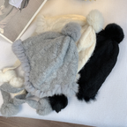 Gentle Fleece Rabbit Fur Lei Feng Hat | Embroidered Cap
