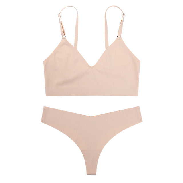 Women’s Seamless Ice Silk Bra and Thong Lingerie Set