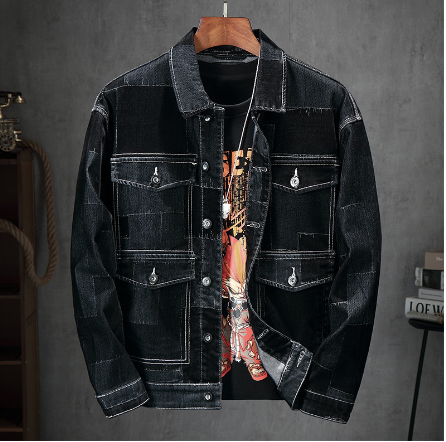 Men's Vintage Flocked Panel Denim Jacket