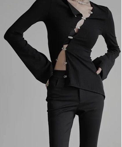 Front Button Long Sleeved Knit Cardigan