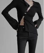 Front Button Long Sleeved Knit Cardigan