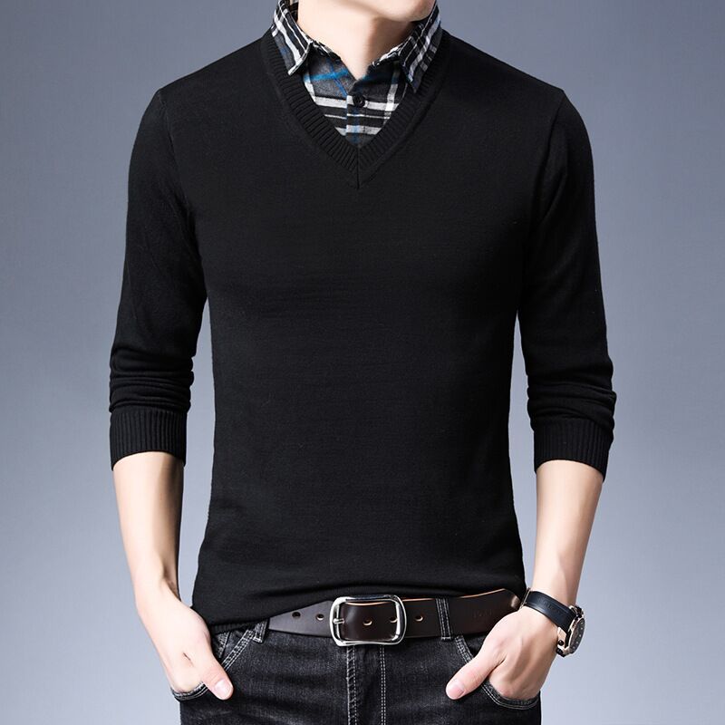 Casual Long-Sleeved Pullover Fake Two-Piece Sweater | Streetwear