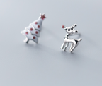 Silver Cute Asymmetric Christmas Tree Earrings