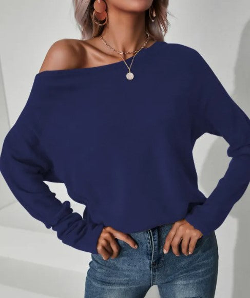 Knitted Oblique Shoulder Sweater