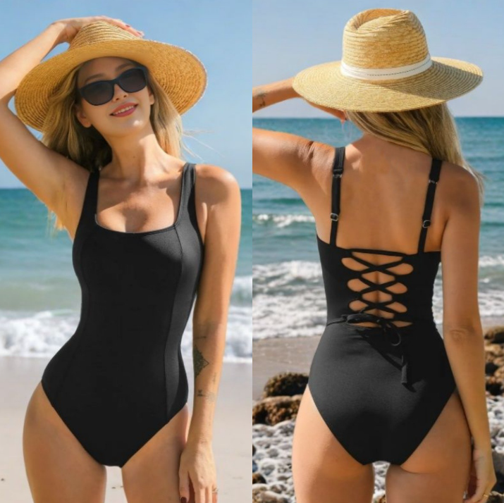 Black Sporty One-Piece Swimsuit