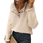 Women's Casual Long-Sleeved Ruffle Knit Pullover | Streetwear