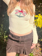 IAMSURE Vintage Basic Slim Printed Cropped Sweater