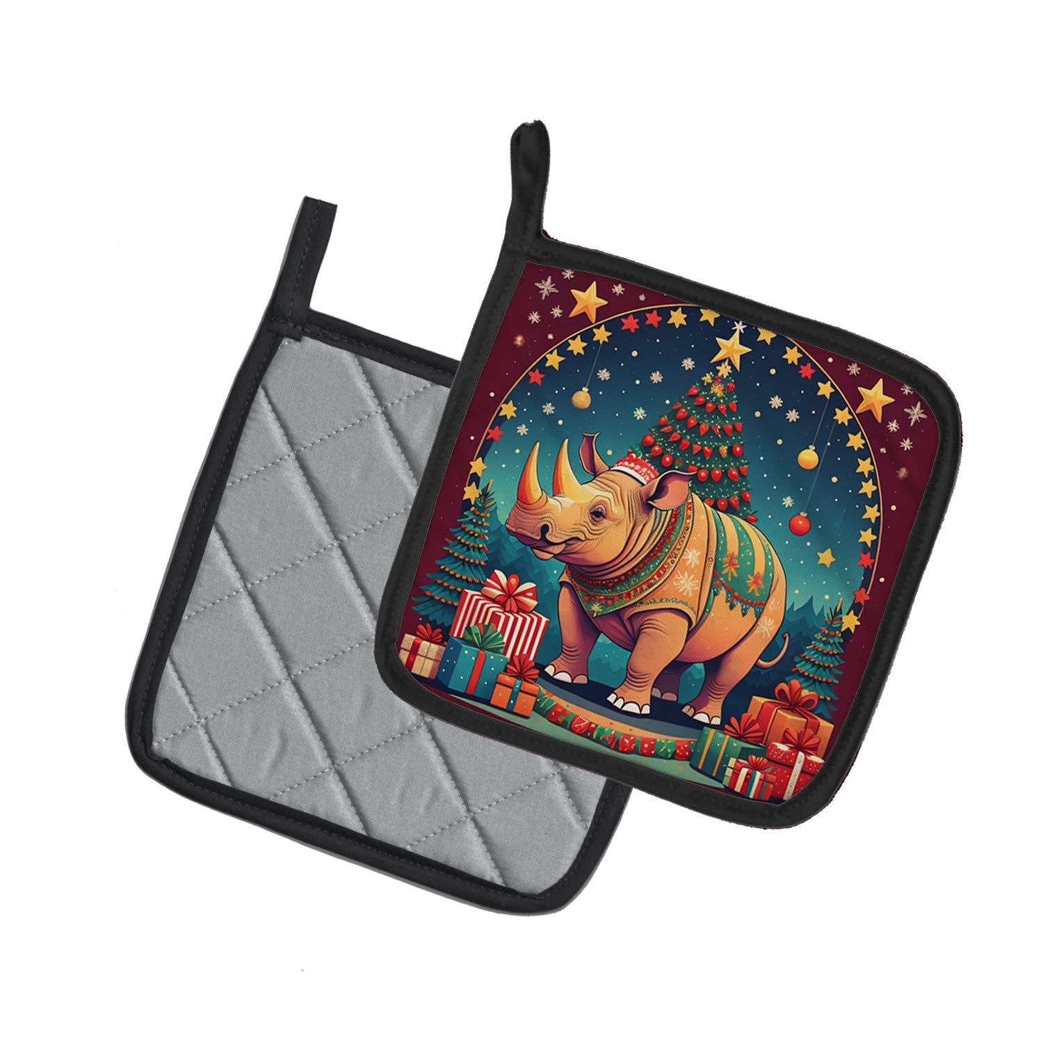Rhinoceros Christmas Pair of Pot Holders