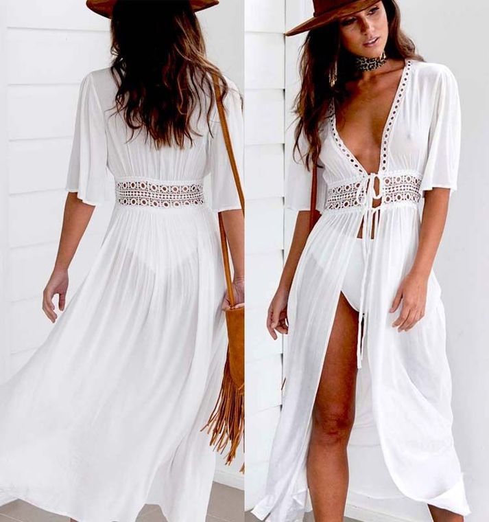 Lace Trim Tie Cardigan and Bikini Cover-Up