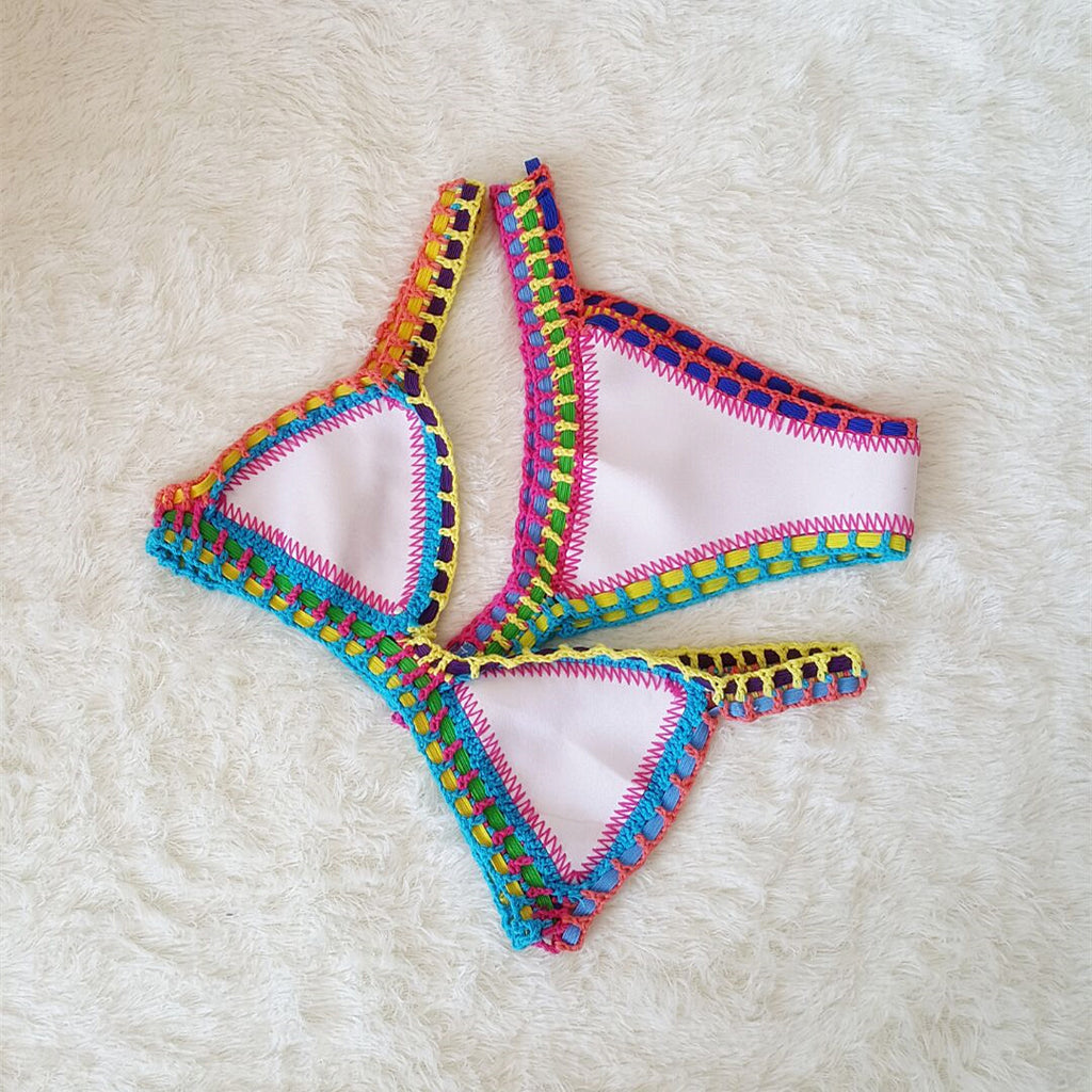 Handcrafted Colorful Bikini Set with Sexy Crochet Edging