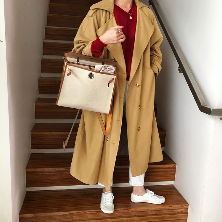 Double-Breasted Long Trench Coat - Loose & Slim Fit