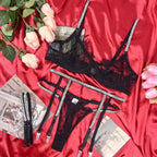 Lace Eyelash Trim Sexy Lingerie Set with Underwire
