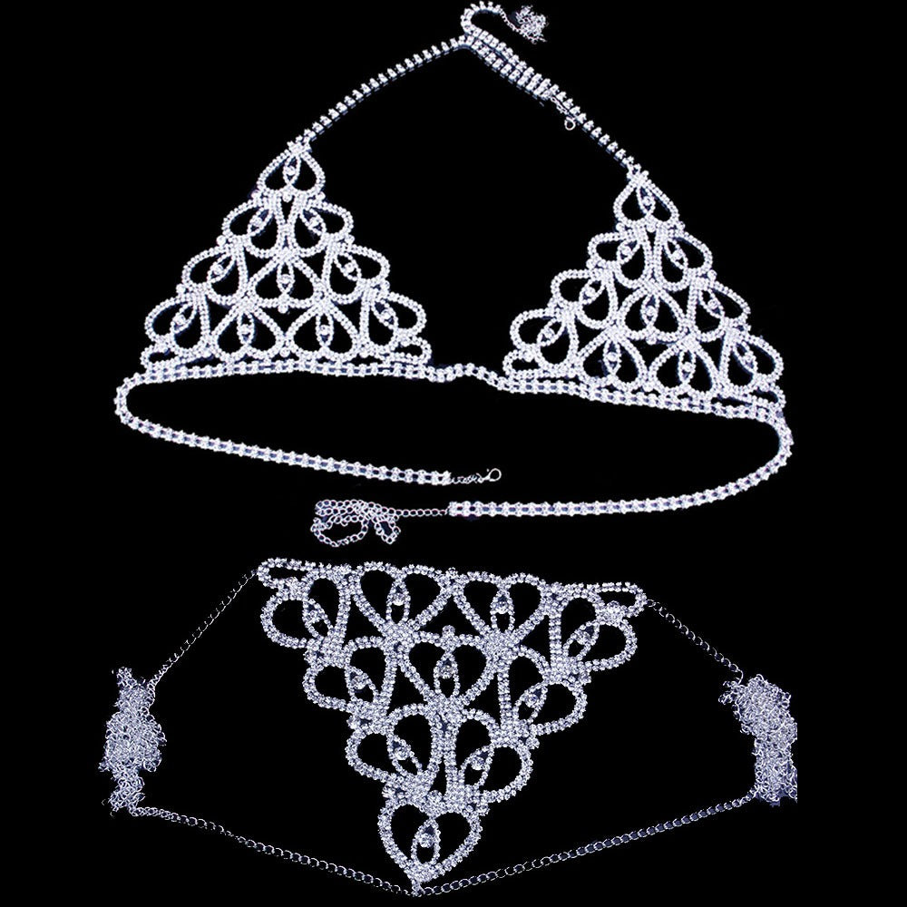 Rhinestone Body Chain Lingerie Set