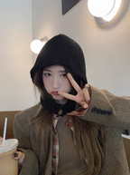 Hand-Knitted Lace-Up Solid Color Beanie Hat | Embroidered Cap