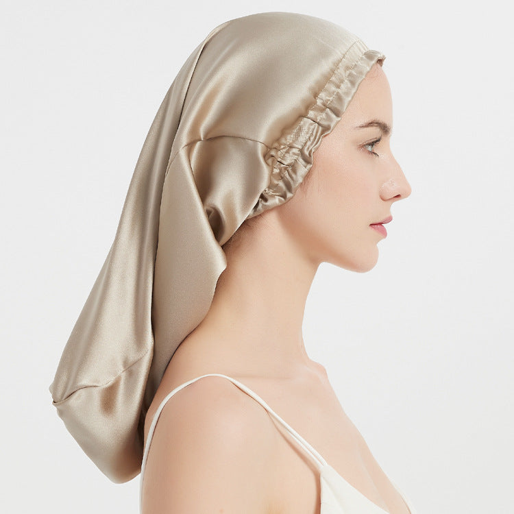 Silk Long Tube Thermal Heat Cap for Hair Care | Embroidered Cap