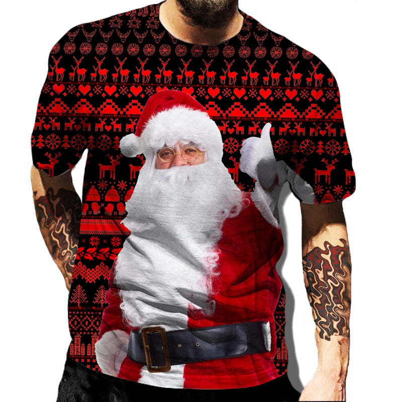 Christmas Print Casual Men's Polyester T-Shirt | Streetwear