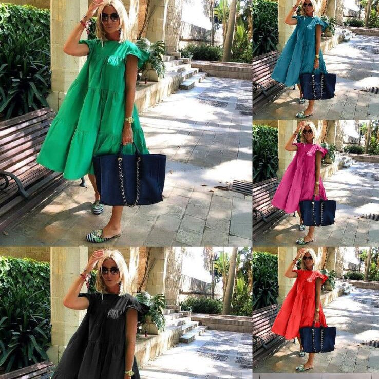 Summer Casual Loose Short Sleeve Dress for Women