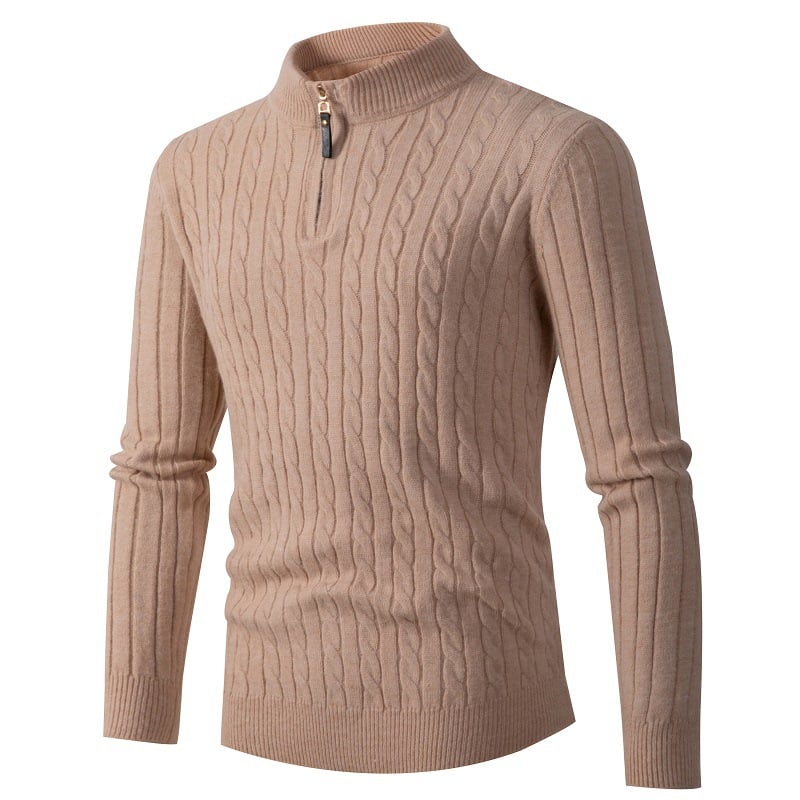 Men's Long Sleeve Half High Neck Zipper Knit Top