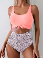Color-Block Knot-Front Cutout One-Piece Swimsuit
