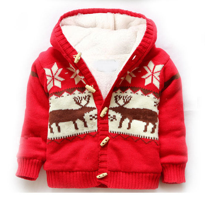 Children's Hooded Christmas Reindeer Fleece Sweater