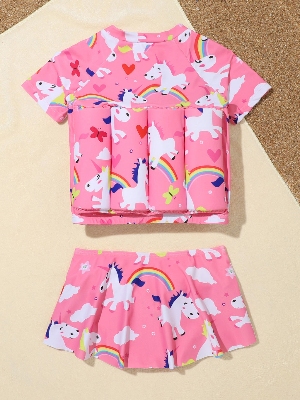 2022 Pink Girls' Split Swimsuit with Zipper and Shorts