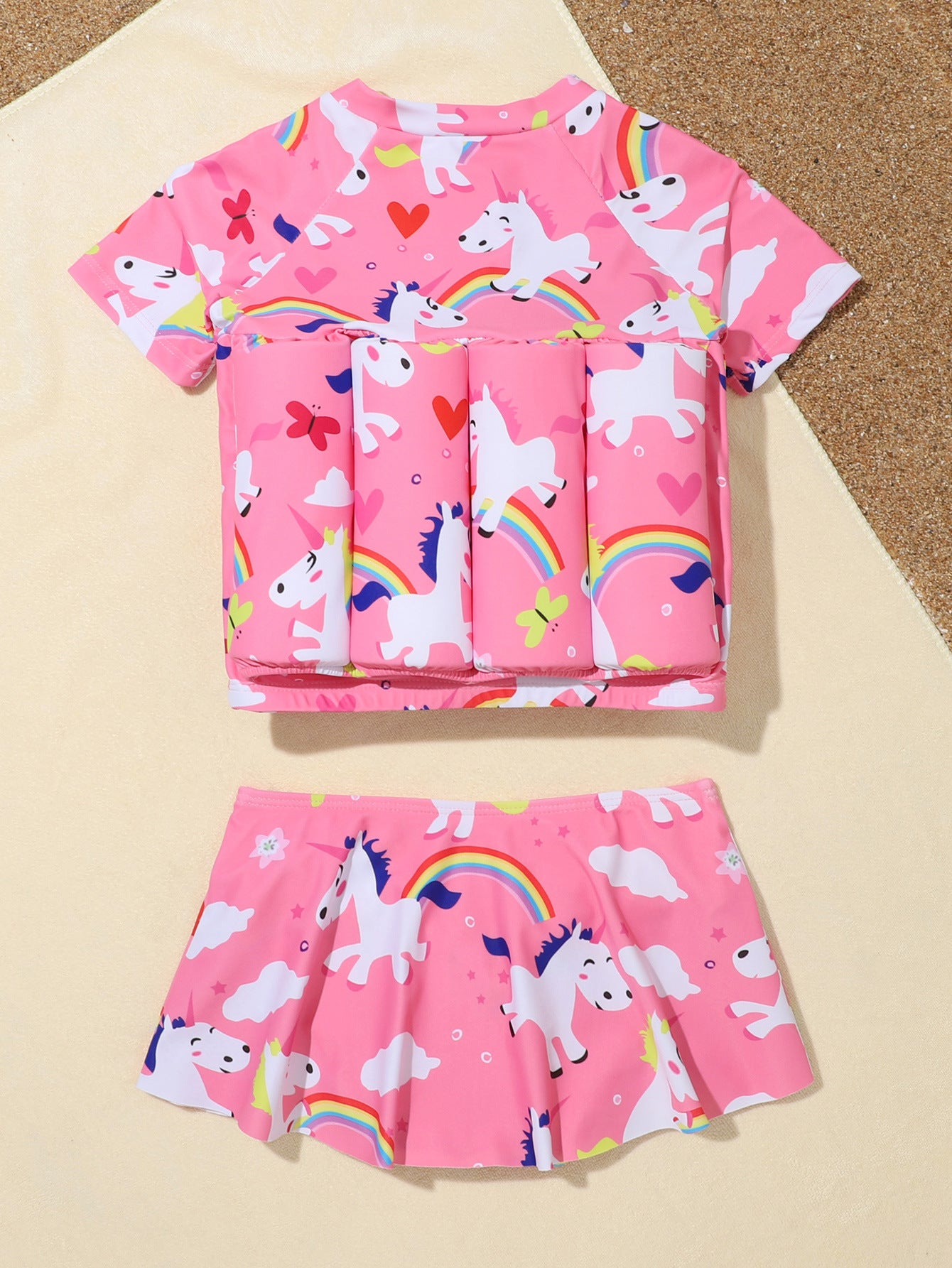 2022 Pink Girls' Split Swimsuit with Zipper and Shorts
