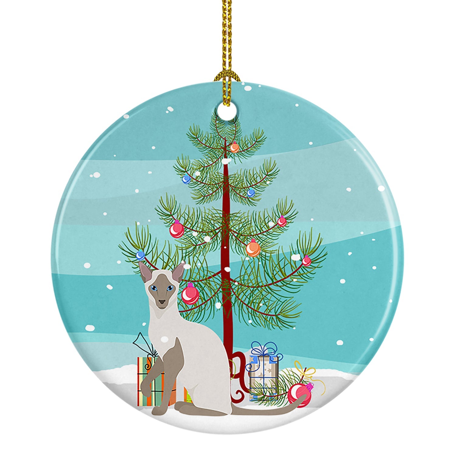 Siamese Modern Cat Christmas Ceramic Ornament