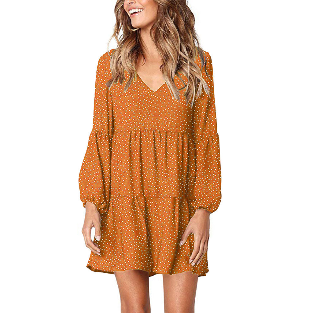 Women's Casual V-Neck Polka Dot Ruffle Dress (6 Colors)