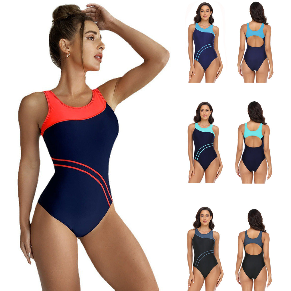 Color-Block Backless One-Piece Swimsuit for Women