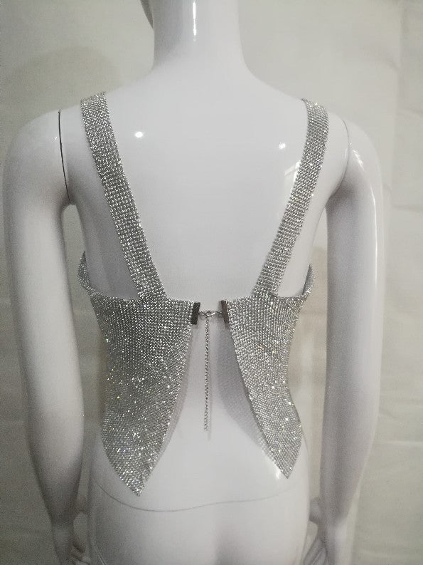 Backless Metallic Chain Rhinestone Camisole Top YX625