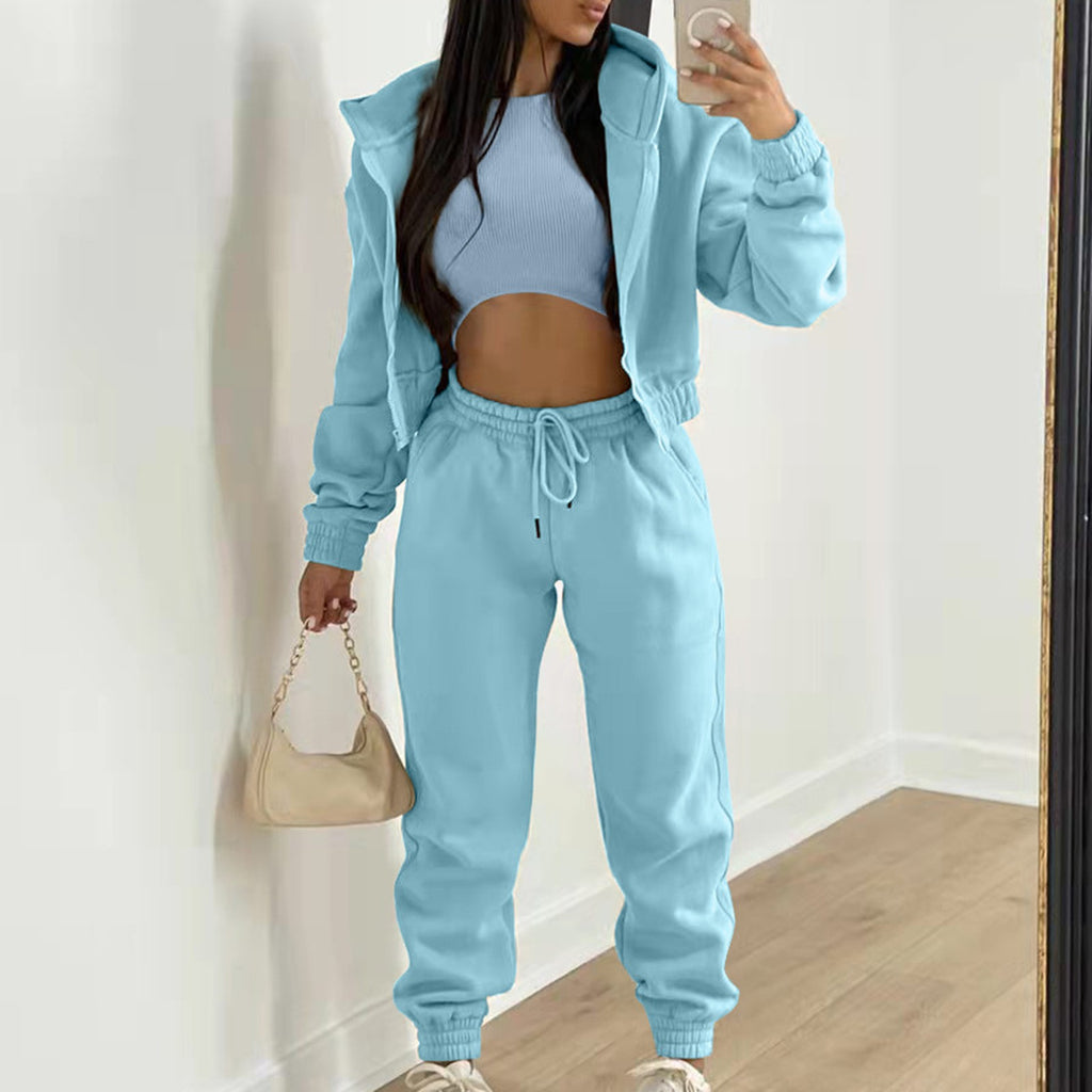 3-Piece Women's Casual Hoodie, Tank & Jogger Set