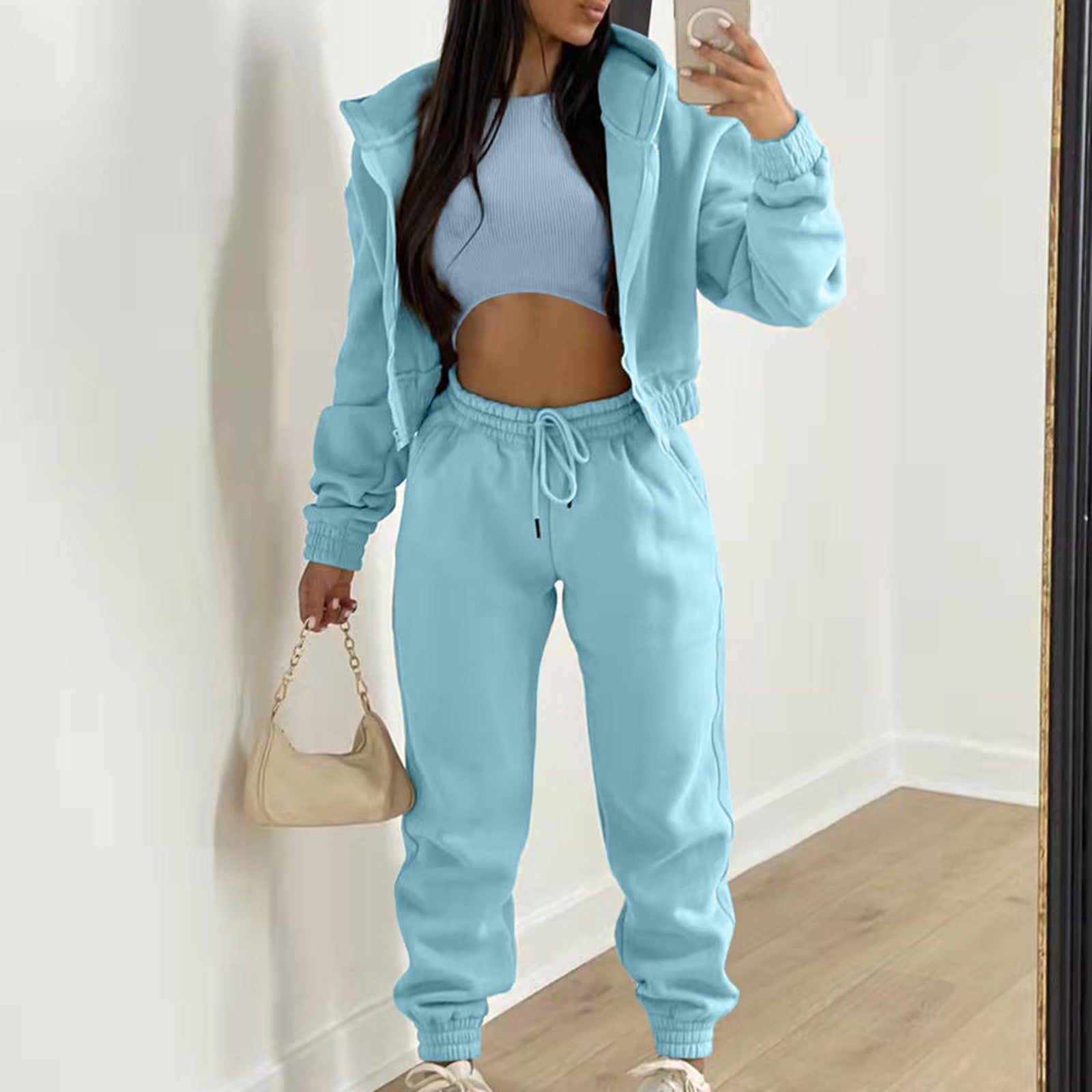 3-Piece Women's Casual Hoodie, Tank & Jogger Set