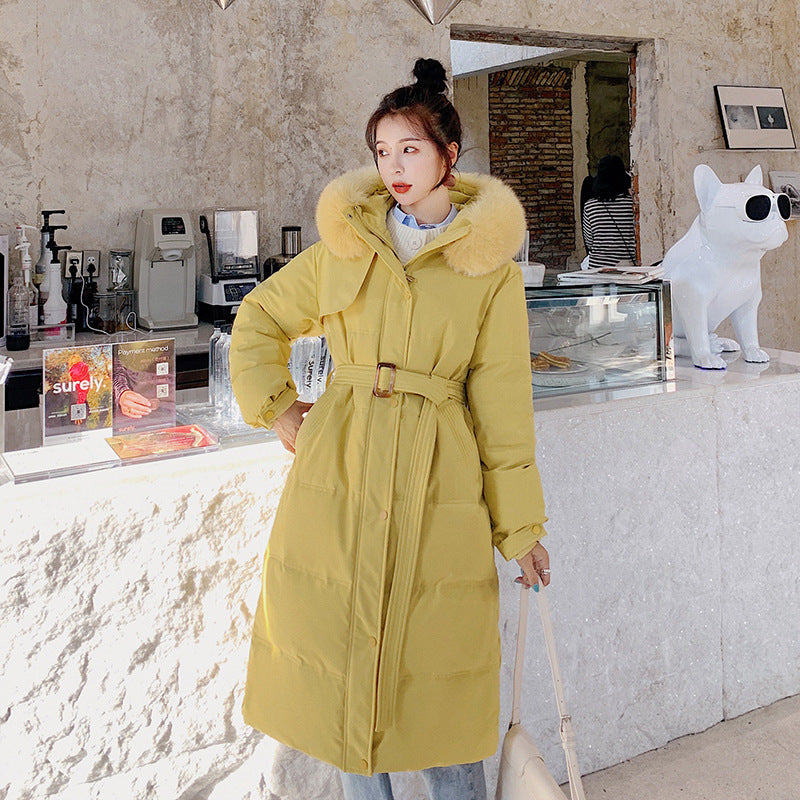 Mid-length Women's Down Jacket with Large Fur Collar