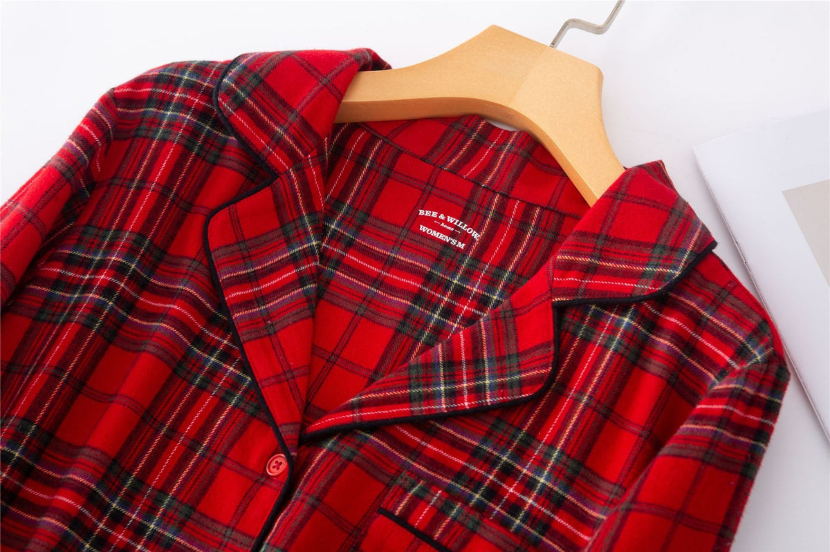 Christmas Couple Flannel Brushed Red Plaid Pajamas