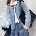 2024 Girls' Long Sleeve V-neck Knitted Sweater Cardigan