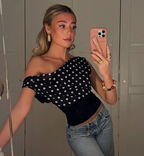 Retro Polka Dot One-Shoulder Crop Top for Women