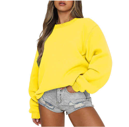 Ladies Casual Sweater - Solid Color Long Sleeve Round Neck