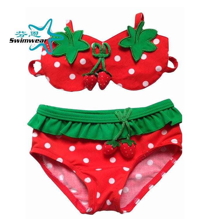 Cartoon Strawberry Bikini for Baby Girls with Hat