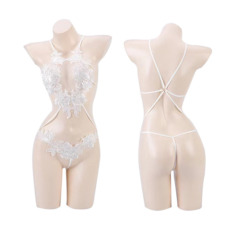Women's Sheer Lingerie Bodysuit with Floral Design