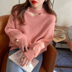 Korean Women's Hollowed-Out Collarbone Knit Sweater