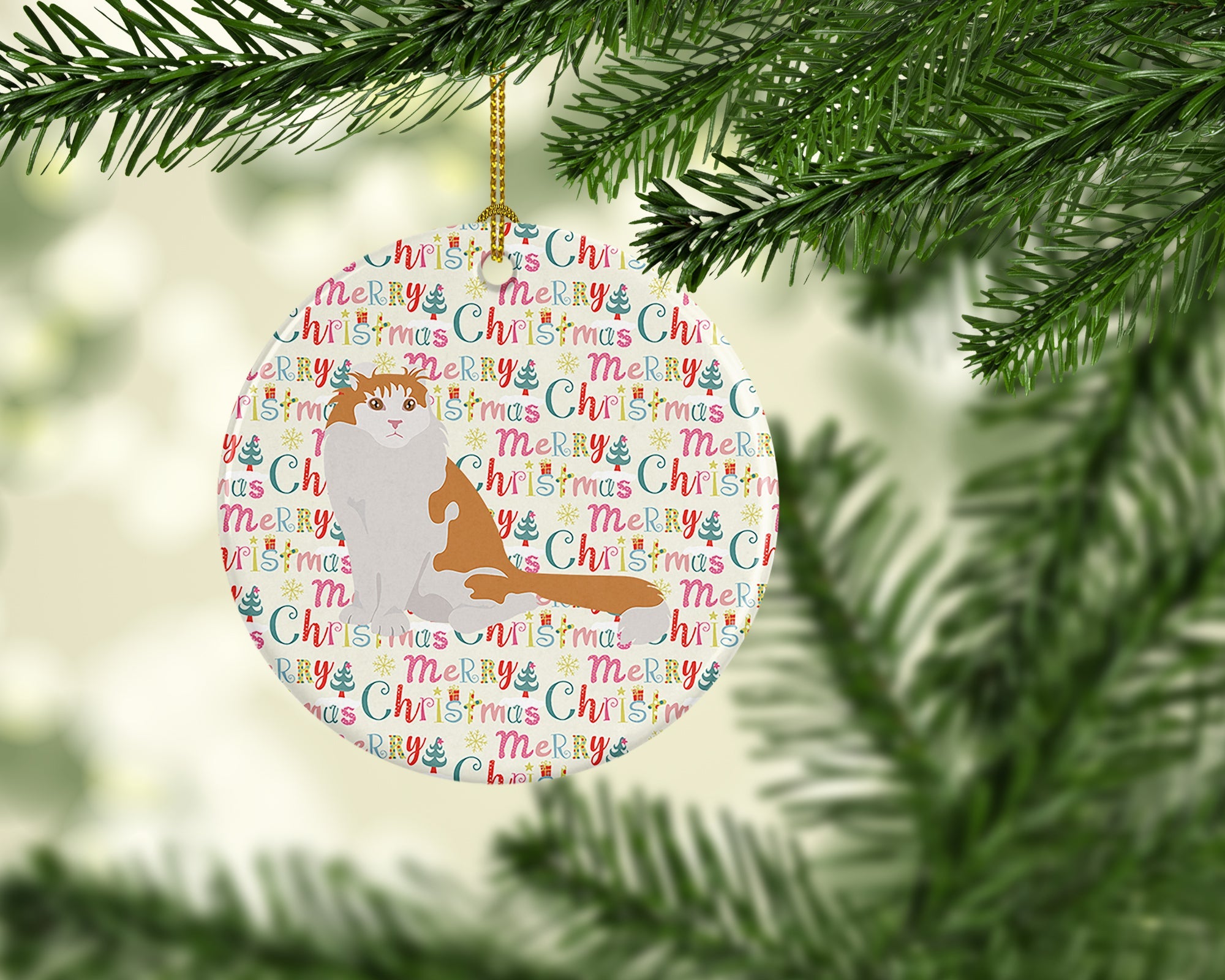 American Curl Cat Christmas Ceramic Ornament