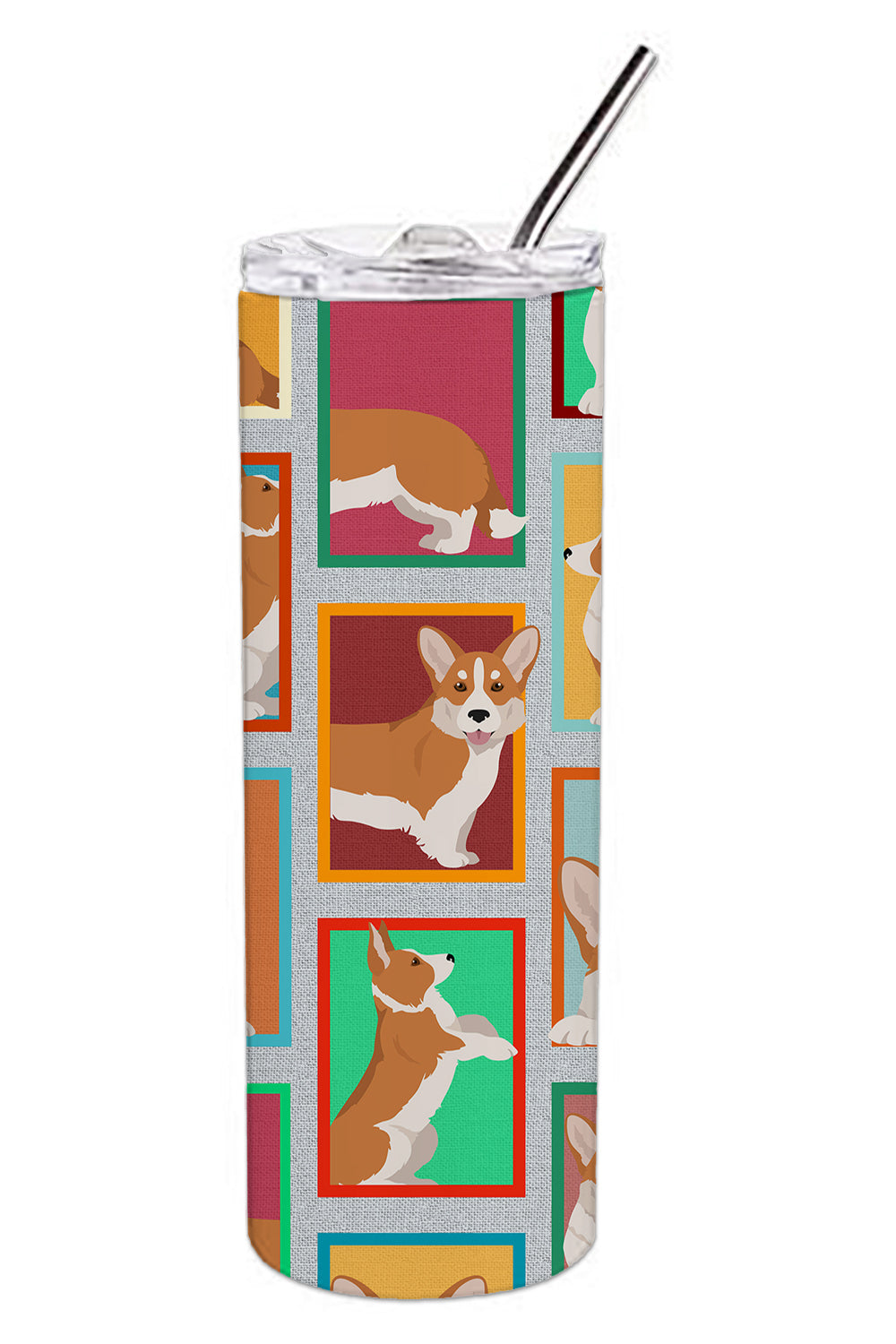 Lots of Red Cardigan Corgi Stainless Steel Skinny Tumbler