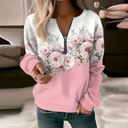 Casual Printed Women's Zipper Pullover Sweatshirt | Streetwear