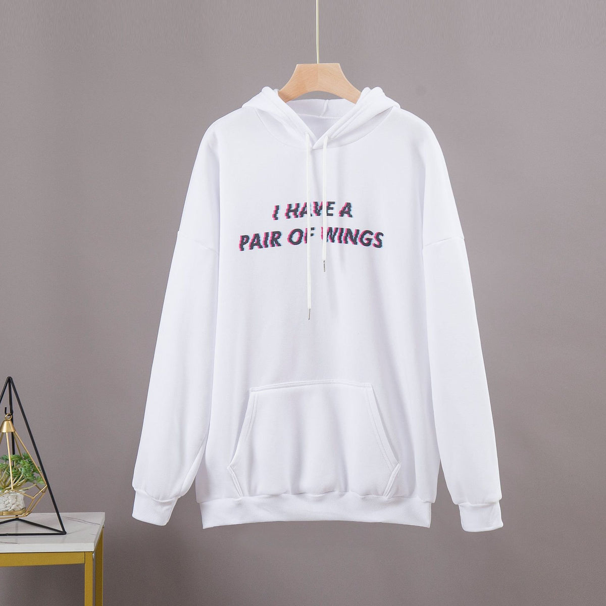 Hooded White Sweater with Thickened Wings Design