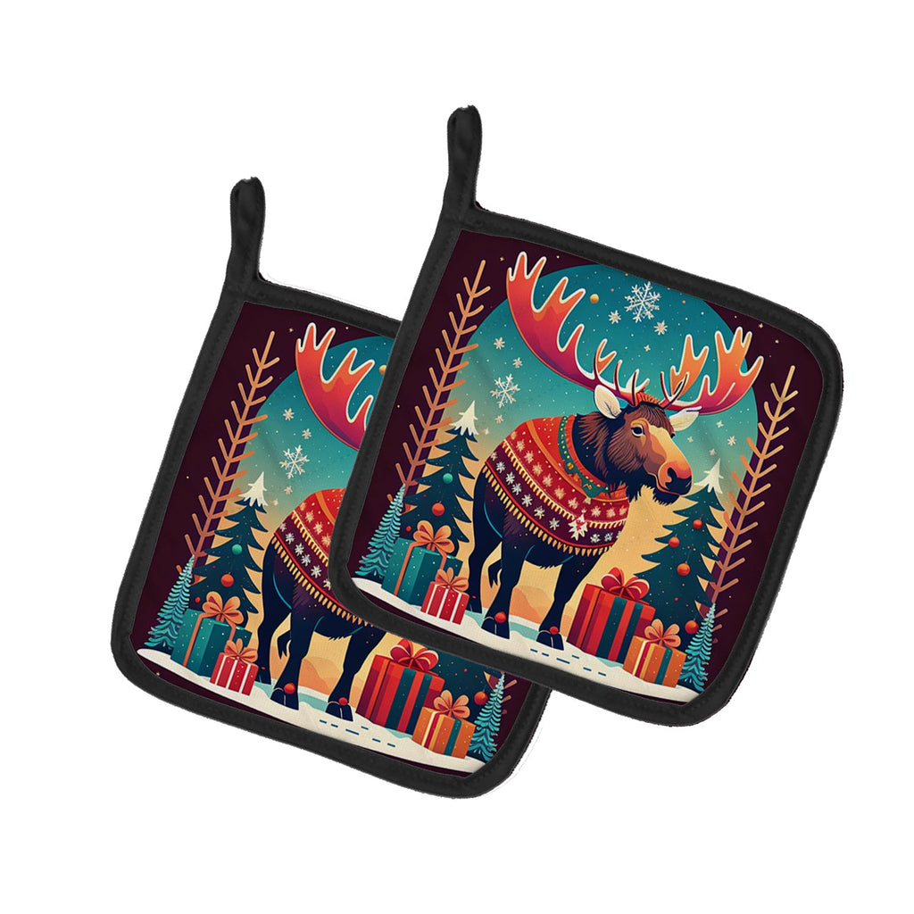 Moose Christmas Pair of Pot Holders