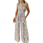 Bohemian Floral Spaghetti Strap Wide-Leg Jumpsuit for Women