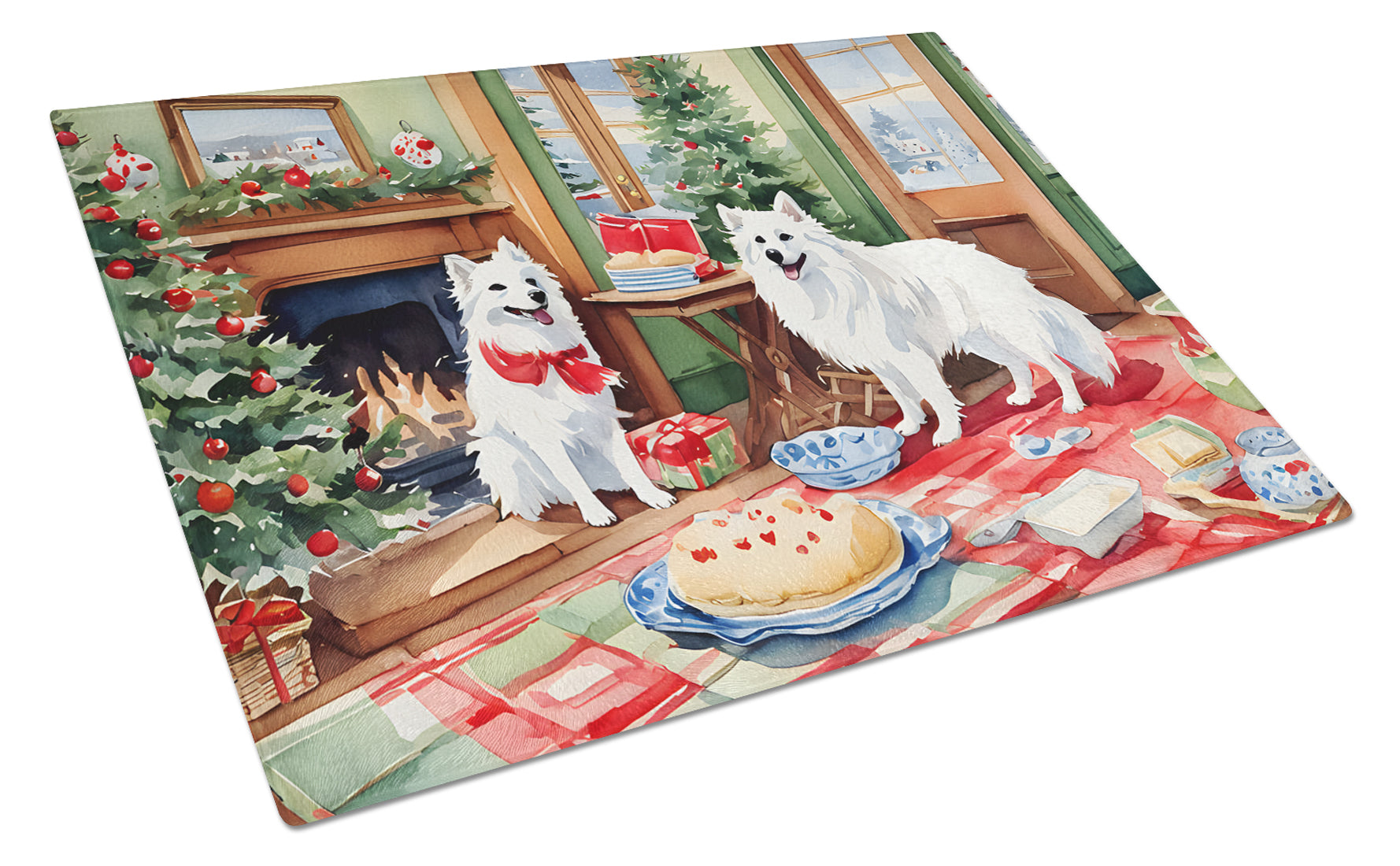 American Eskimo Christmas Cookies Glass Cutting Board