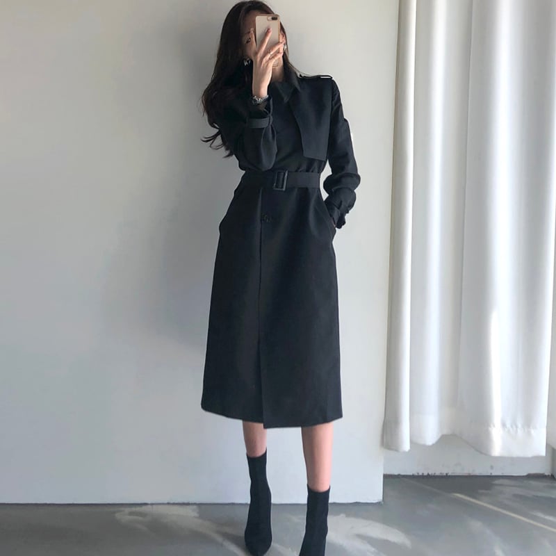 Double Breasted Nipped Waist Mid-Length Trench Coat