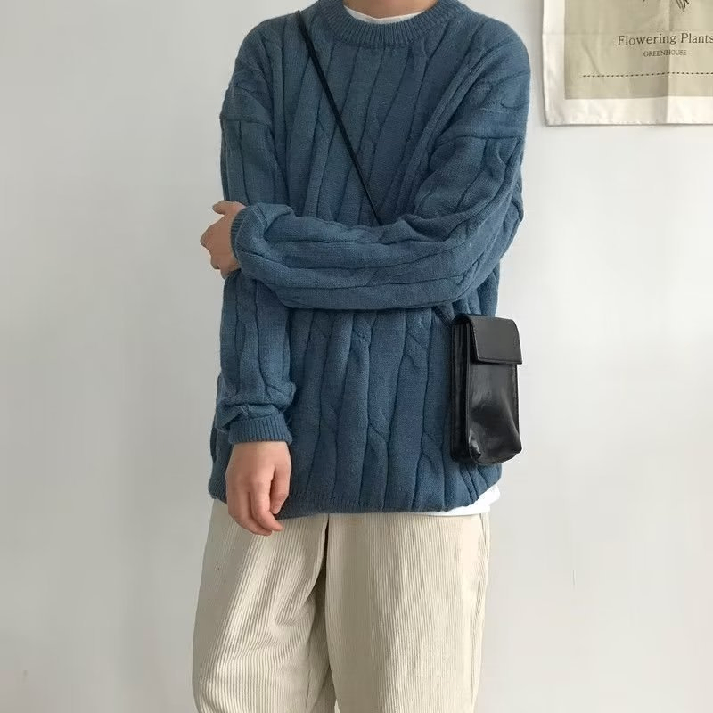 Men's Solid Color Simple Round Neck Sweater